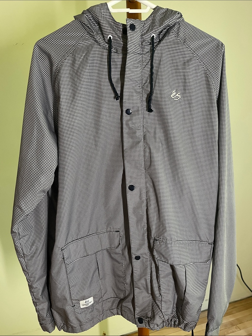 Houndstooth Hooded Raincoat - Black & White